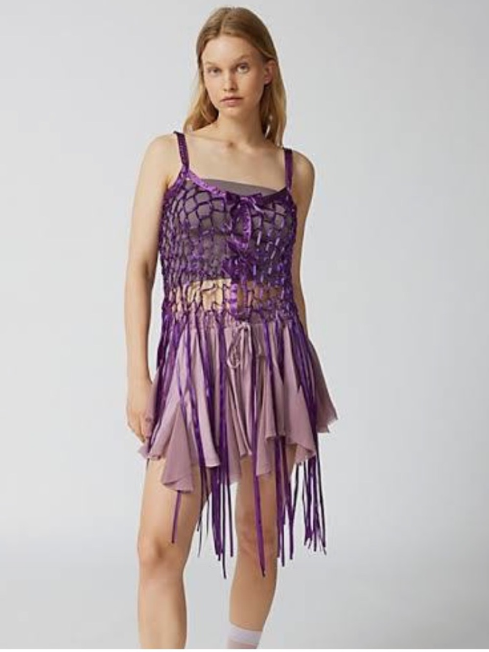 Urban Outfitters Ribbon
Bow Fringe Top in
Purple.